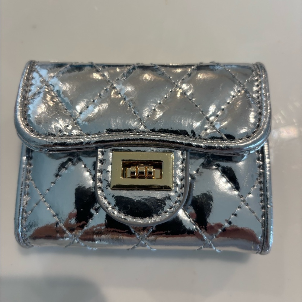 Silver Quilted  credit Card Holder Vegan